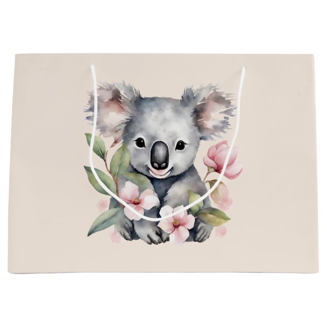 Pink Watercolor Koala Bear  Large Gift Bag (Front)