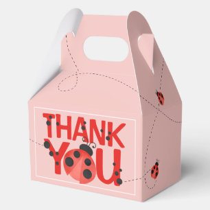 Pink Watercolor Ladybug Thank You Favor Boxes
