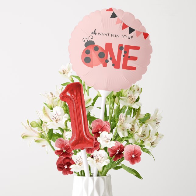 Pink Watercolor Ladybug What Fun One Centerpiece Balloon (Light Salmon Pink Oh So Fun to Be One Watercolor Ladybug Centerpiece Balloons)