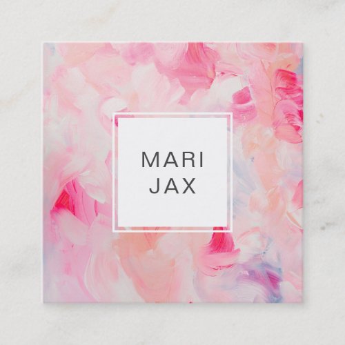 Pink watercolor leaf abstract square business card