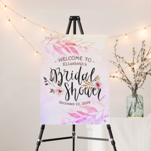 Pink Watercolor Leaf Flowers Bridal Shower Welcome Foam Board