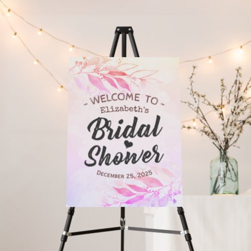 Pink Watercolor Leaf Flowers Bridal Shower Welcome Foam Board