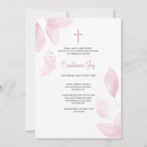 Pink Watercolor Leaves Religious  Invitation