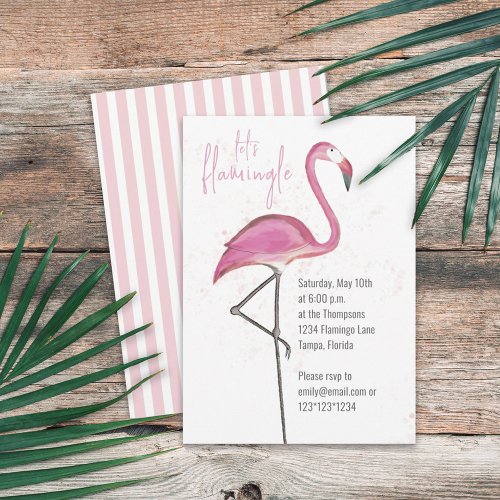 Pink Watercolor Lets Flamingle Cute Flamingo Invitation