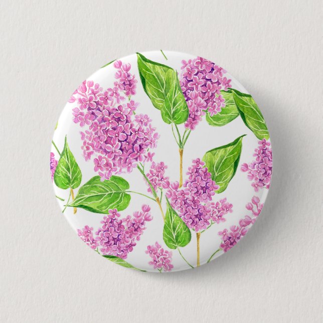 Pink watercolor lilac flowers button (Front)