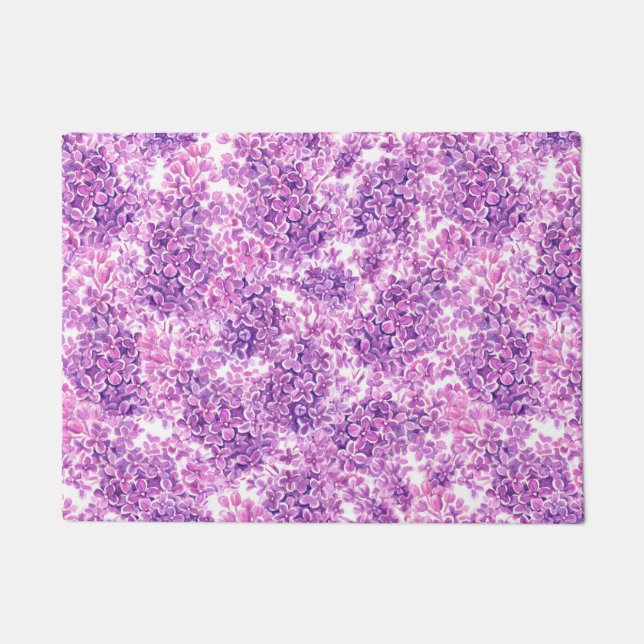 Pink watercolor lilac flowers doormat (Front)