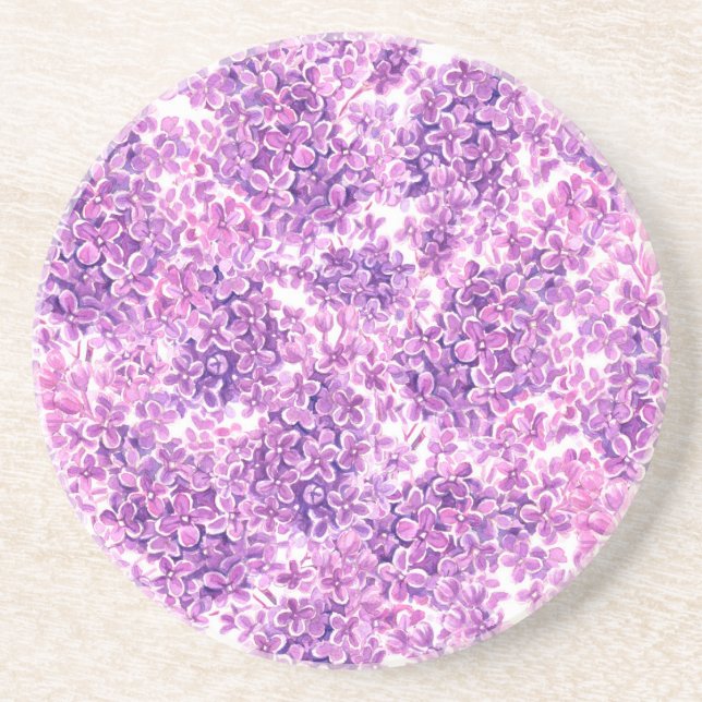 Pink watercolor lilac flowers drink coaster (Front)
