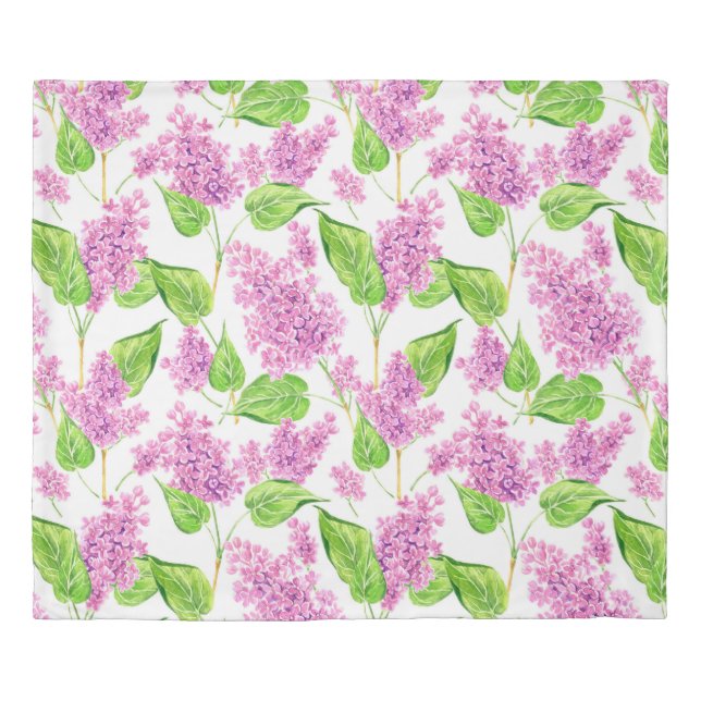 Pink watercolor lilac flowers duvet cover (Front)
