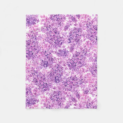 Pink watercolor lilac flowers fleece blanket