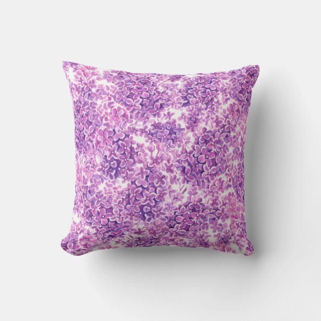 Pink watercolor lilac flowers throw pillow (Front)