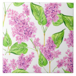 Pink watercolor lilac flowers tile