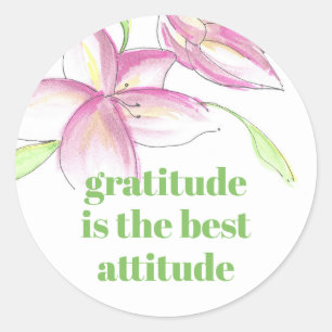 Pink Watercolor Lily Gratitude  Classic Round Sticker