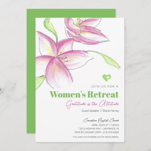 Pink Watercolor Lily Womens Church Retreat Invitation