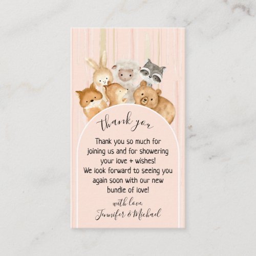 Pink Watercolor Line Forest Baby Animal Thank You Enclosure Card