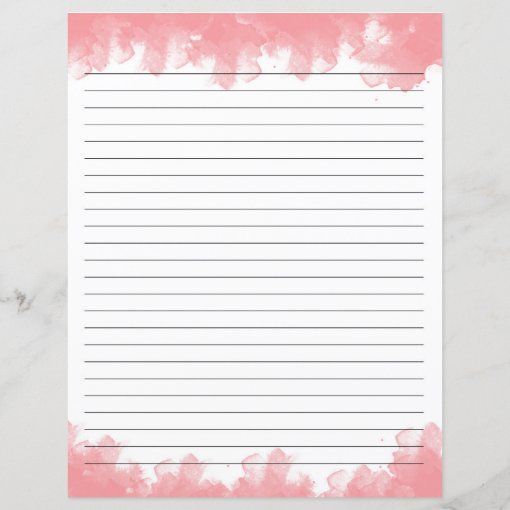 Pink Watercolor lined stationery paper | Zazzle