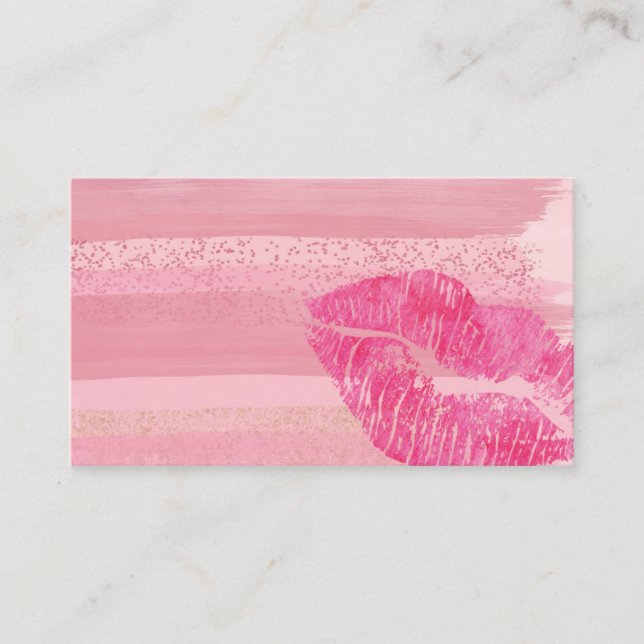 Pink Watercolor Lips Business Card Template (Front)