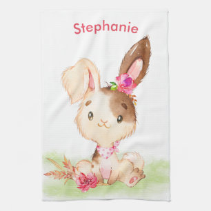 Pink Watercolor Little Bunny Kitchen Towel
