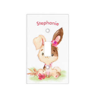 Pink Watercolor Little Bunny Light Switch Cover