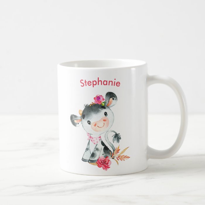 Pink Watercolor Little Cow Coffee Mug