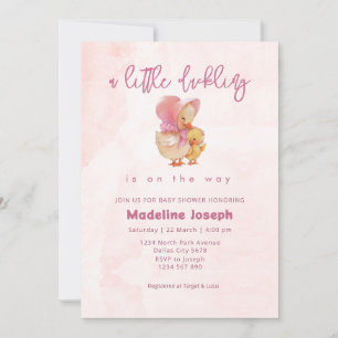 Pink Watercolor Little Ducking Girl Baby Shower Invitation