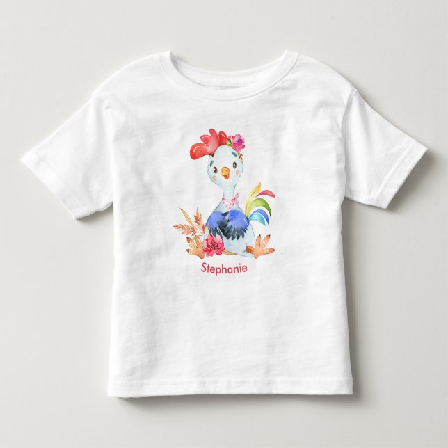 Pink Watercolor Little Rooster Toddler T-shirt (Front)