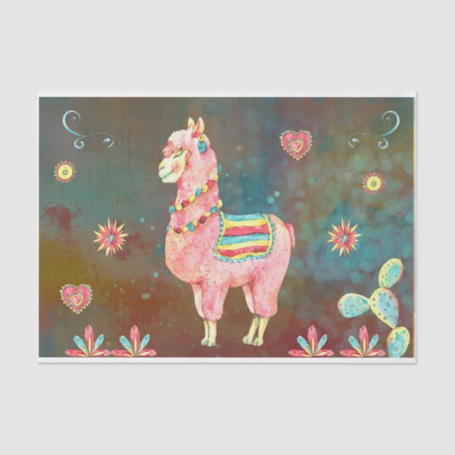 Pink Watercolor Llama Decoupage  Tissue Paper (Front)