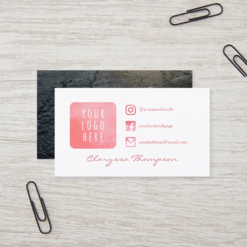 Pink Watercolor Logo  Photo Social Media Business Card