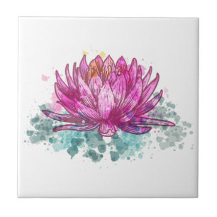 Pink Watercolor Lotus Flower Ceramic Tile