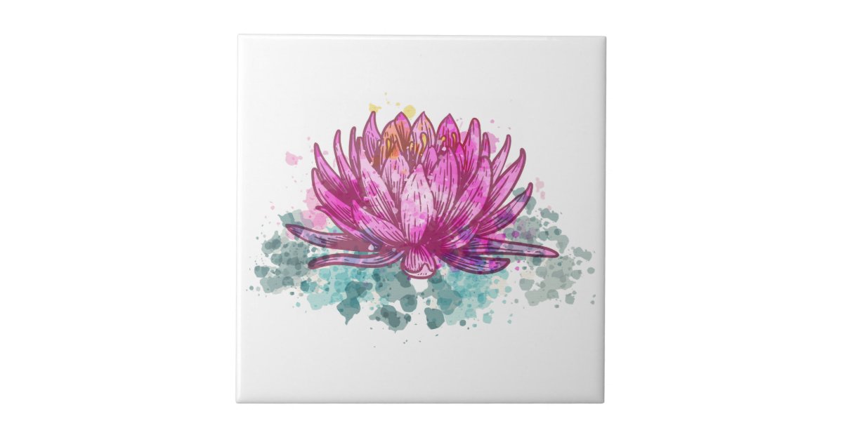 Pink Watercolor Lotus Flower Ceramic Tile | Zazzle