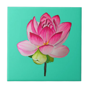 Pink watercolor lotus flower fine art ceramic tile
