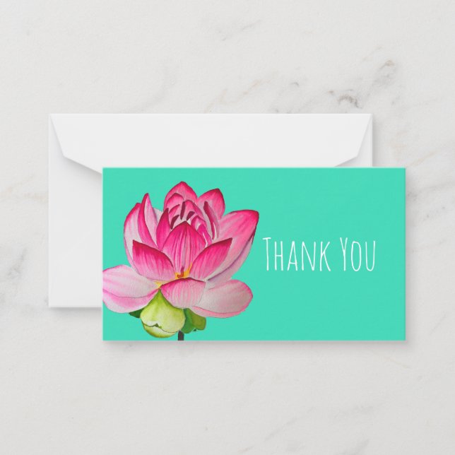 Pink watercolor lotus flower fine art note card (Front)