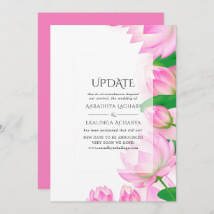 Pink Watercolor Lotus Flower Indian Wedding Update Invitation