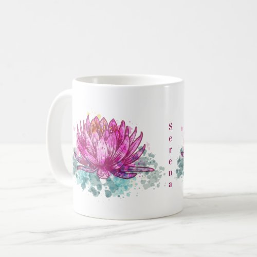 Pink Watercolor Lotus Flower with Name Coffee Mug