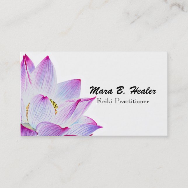 ~ Pink Watercolor Lotus Water Lily Simple Business Business Card (Front)