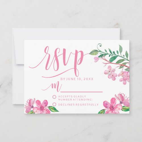 Pink Watercolor Love Blossom Wedding RSVP Response