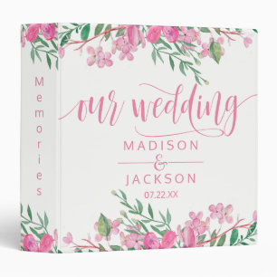 Pink Watercolor Love Blossoms Wedding Photo Album Binder