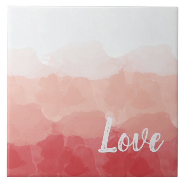 Pink Watercolor Love Ceramic Tile (Front)