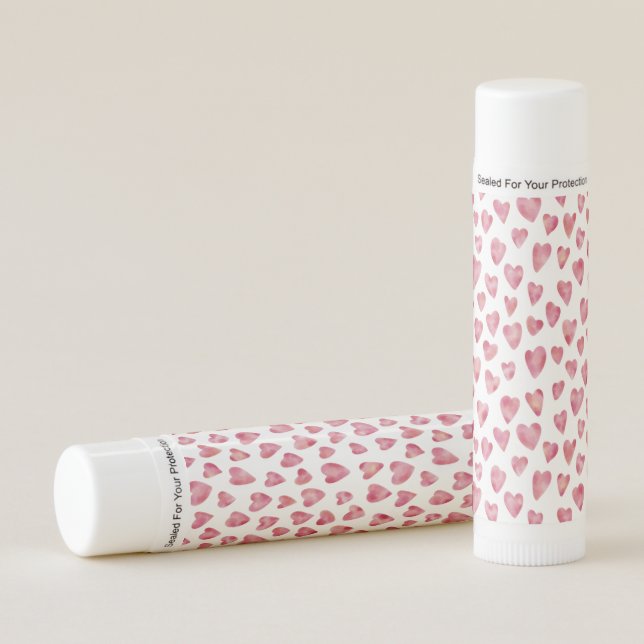 Pink watercolor love heart pattern lip balm (Front)