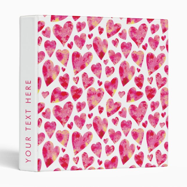 Pink Watercolor Love Heart pattern personalized 3 Ring Binder (Front/Spine)