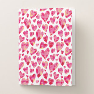 Pink Watercolor Love Heart pattern Pocket Folder