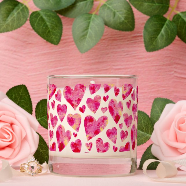 Pink Watercolor Love Heart pattern Scented Candle (Wedding)