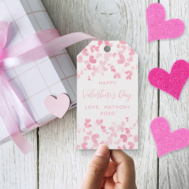 Pink Watercolor Love Hearts Valentine's Day Gift Tags (Creator Uploaded)