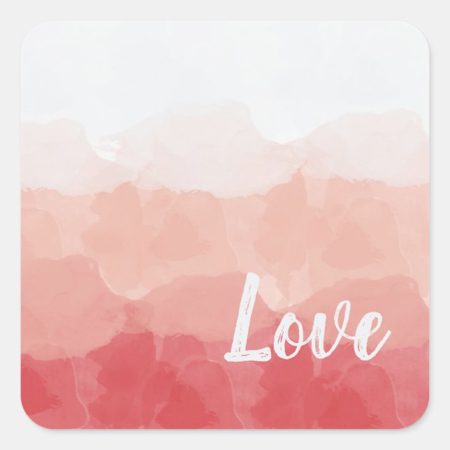 Pink Watercolor Love Square Sticker (Front)