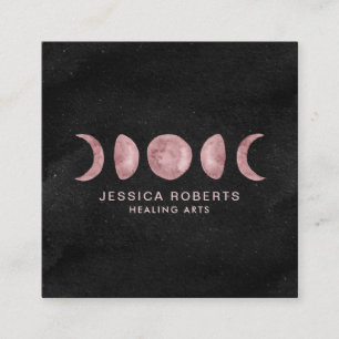 Pink Watercolor Lunar Moon Phases Square Business Card