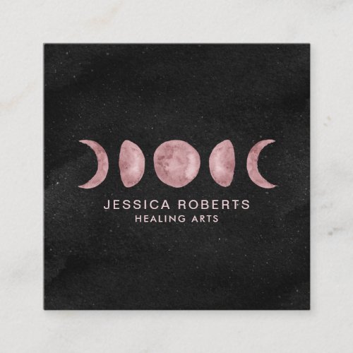 Pink Watercolor Lunar Moon Phases Square Business Card