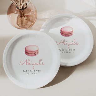 Pink Watercolor Macaron Girls Baby Shower Paper Plates