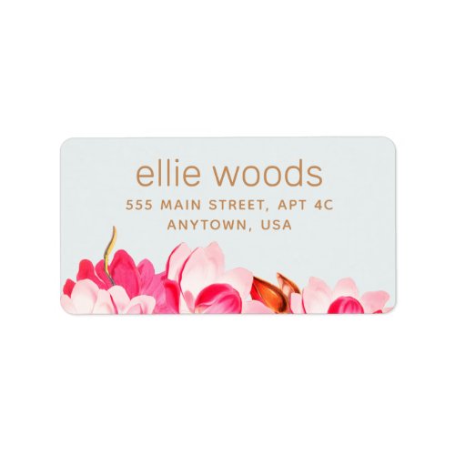 Pink Watercolor Magnolia Floral Address  Label