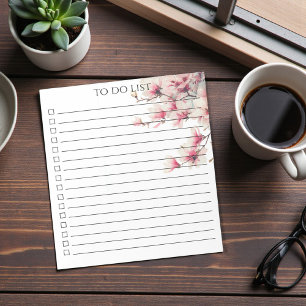 Pink Watercolor Magnolia To Do List Modern Boho Notepad