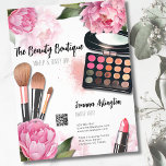 Pink Watercolor Makeup Artist Flyer<br><div class="desc">Bursting with vibrant hues and whimsical blooms, this print is a visual feast perfect for makeup artists, beauty bloggers, influencers and anyone seeking a touch of colorful floral elegance with a touch of glam. Featuring bright pink peonies, makeup palette, makeup brushes and lipstick. You can customize all of the text...</div>