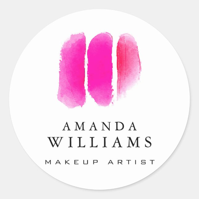 Pink Watercolor Makeup Artist Swatches Classic Round Sticker (Front)